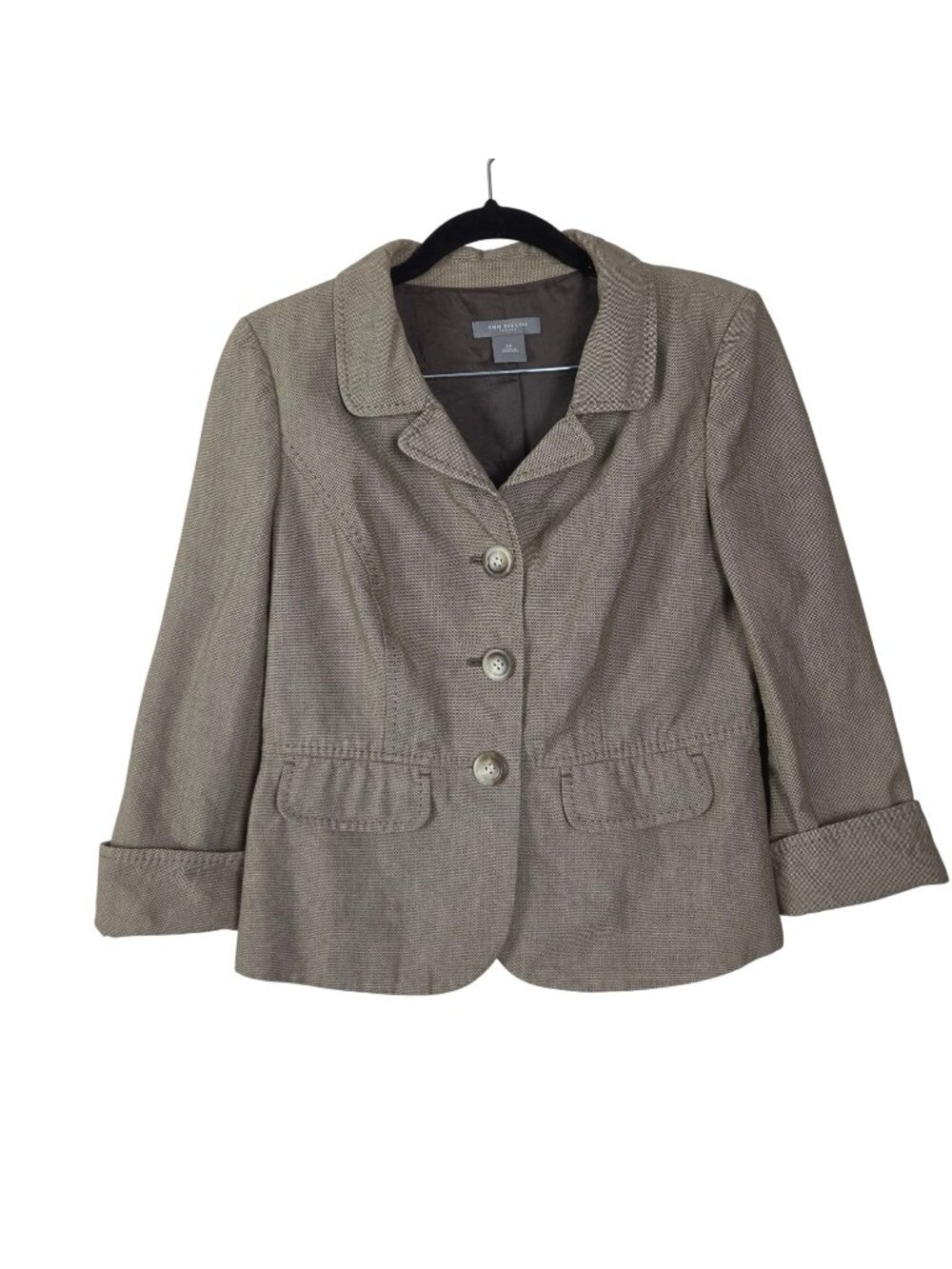 Ann Taylor Womens Petites 4P Beige Button-Up Blazer Jacket Front Pockets Stylish